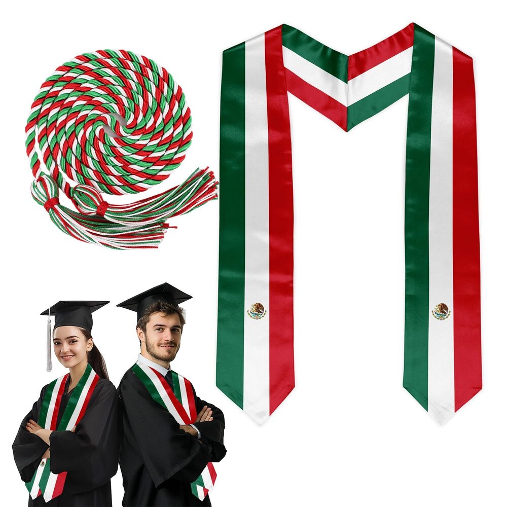 2038 Mexico Flag Graduation Stole Mexican Flag Graduation Sash